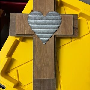 Wooden Cross with Metal Heart